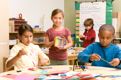 School children creating art 